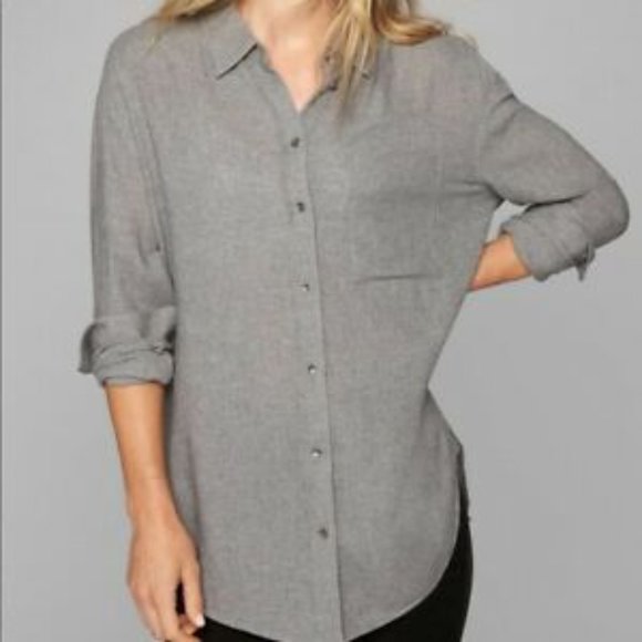 Athleta Avenue Viscose Wool Button Up Gray Shirt - Picture 1 of 7